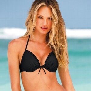 Victoria's Secret Beach Sexy Underwire Ruffle Halter Bikini Top Black Size 32B